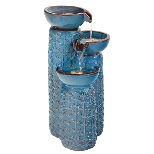 28" Ceramic Outdoor Water Fountain with LED Lights