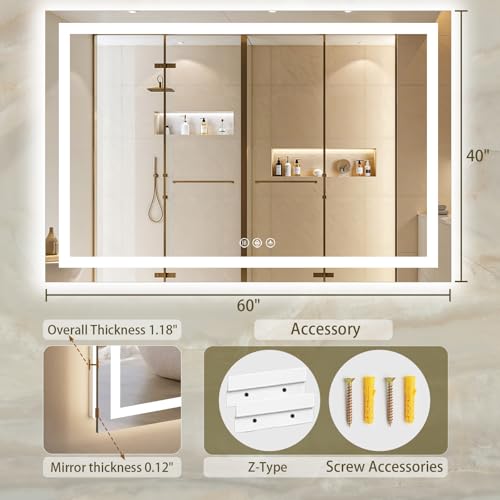 60"x40" LED Bathroom Mirror with Lights
