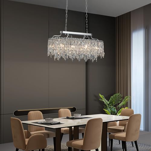 32" 10 Light Oval Chrome Crystal Chandeliers for Dining Room