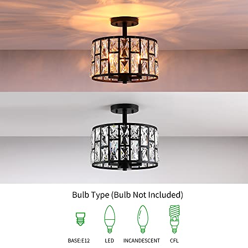 Farmhouse Crystal Round Semi Flush Mount Close to Ceiling Light Fixture