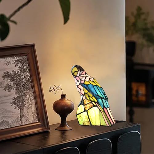 A0023 Tiffany Style Stained Glass Parrot Table Lamp