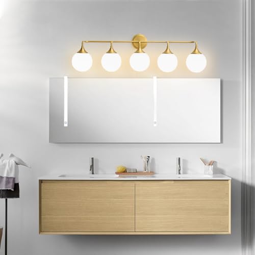 Brushed Gold Bathroom Light Fixtures Over Mirror Vanity 5
