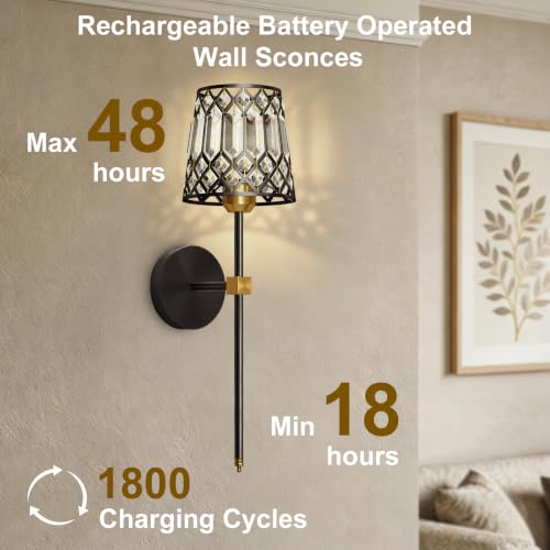 Black and Gold Battery Operated Wall Sconces Set of 2