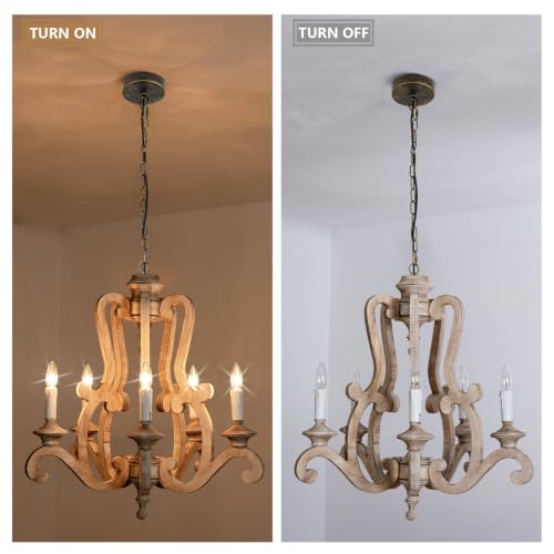 5 Light Farmhouse Distressed Wood Chandelier for Dining Room