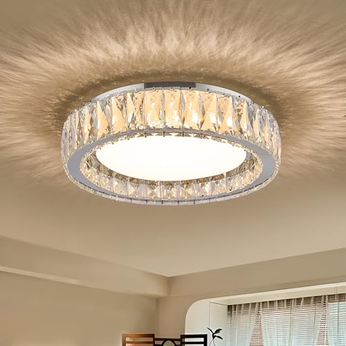 15 Inch Dimmable Modern Crystal LED Flush Mount Ceiling Light