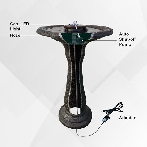 23.43" Tiered Freestanding Classic Bird Bath Outdoor Water Fountain Resin with Auto Shut