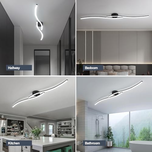 47.24Inch Linear Ceiling Light 6000K Black Modern Ceiling Light Fixture 35W Long Flush Mount Ceiling Lamp for Hallway
