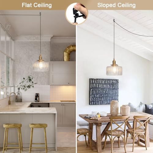 Plug in Pendant Light Clear Glass Striped Pendant Light Fixtures Vintage Glass Hanging Lighting 1