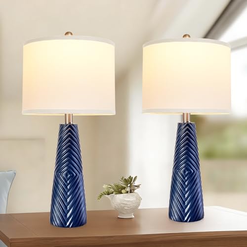 Nightstand Lamp Bedside Lamps Set of 2 Vintage Rustic Farmhouse Table Lamp 3 Way Dimmable Horizontal Stripe Light