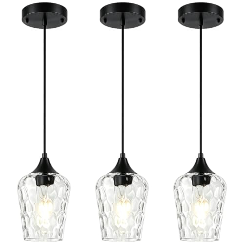 Black Pendant Lights Kitchen Island Hammered Glass Hanging Lights (3 Count)