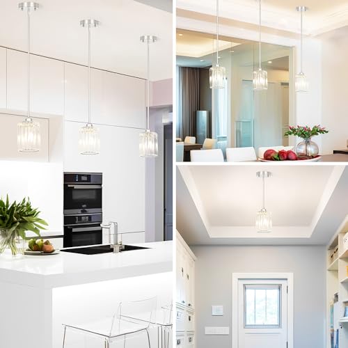 Chrome Kitchen Pendant Lights Over Island with Adjustable Rods