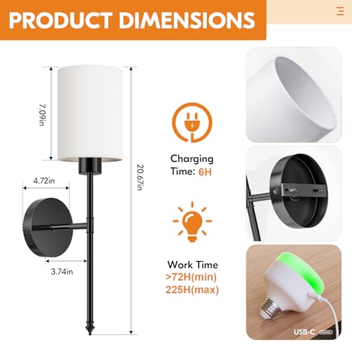 20.67 inch Battery Operated Wall Sconce Set of 2 (2 Count)