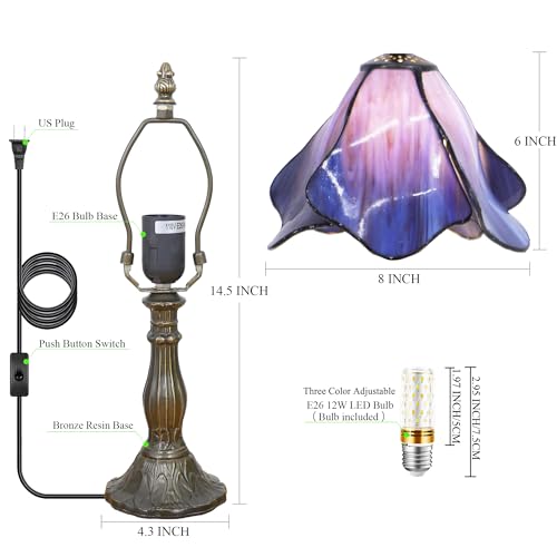 Small Tiffany Table Lamp Purple Morning Glory Style W8H14.5 Inch