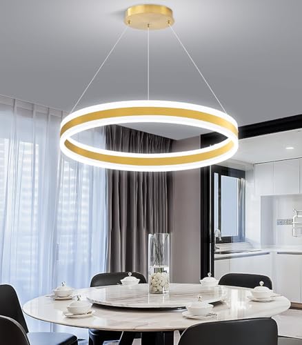 D23.6'' Modern Ring Chandelier for Dining Room LED Dimmable Pendant Lighting High Ceiling Chandelier for Living Room Foyer Bedroom Entryway 3000K