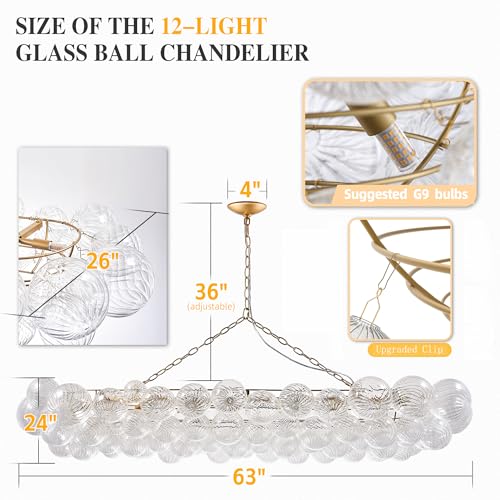Nordic Bubble Ball Swirled Glass Chandelier Gold