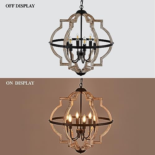 6 Light Farmhouse Chandelier for Dining Room Wood Pendant Lighting