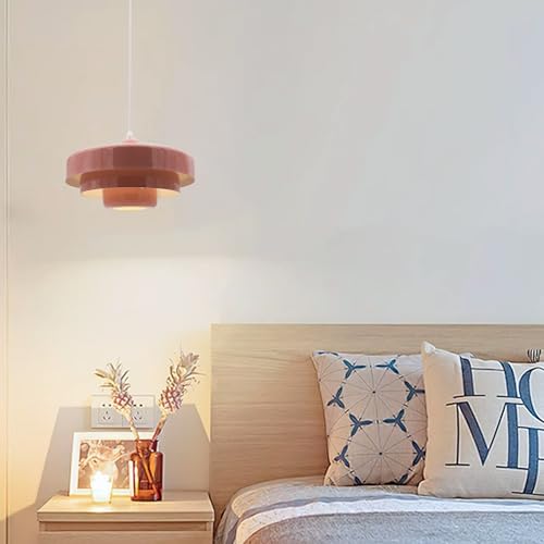 Hanging Lamp Pink Plug in Pendant Light Mid Century Modern Pendant Lamp Fixtures Nordic Hanging Light Style Pendant Lighting Metal Shade for Living Room Dining Room Bedroom Kitchen Island