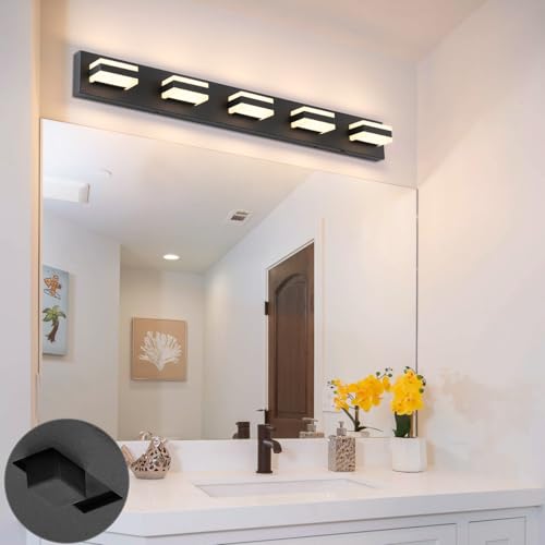 5 Lights Bathroom Light Fixtures Modern Bathroom Lights Over Mirror Black Vanity Lights for Bathroom LED Light Fixture Restroom 5 Color Temperature Adjustable 5CCT ETL Listed