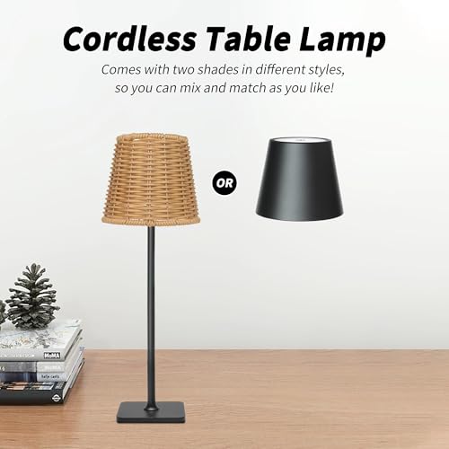 Outdoor Waterproof Cordless Wireless Rechargeable Portable Top Touch Battery Operated Powered LED Table Lamp Desk Lamp Lights for Restaurant Kitchen Patio Dinner Dining