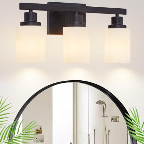 3 Light Bathroom Light Fixtures Over Mirror 17in Black Vanity Light