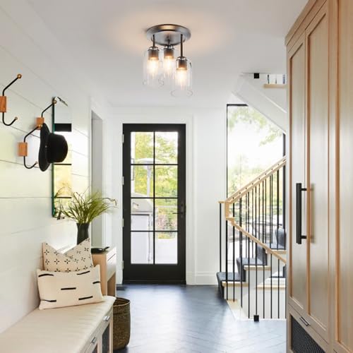 3 Lights Semi Flush Mount Ceiling Light Fixture Black for Kitchen (3 Count)