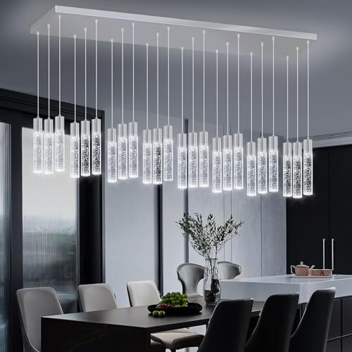 24 Lights Modern Crystal Chandeliers LED Pendant Light for Kitchen Island Dining Room Entrance Foyer Living Room Silver
