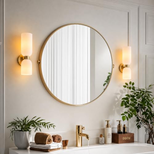 Gold Wall Sconces Set of Two with Milky White Glass