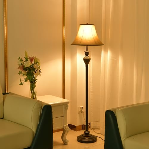 Living Room Vintage Table and Floor Lamp Set of 3 with Brown Shade (3 Count)