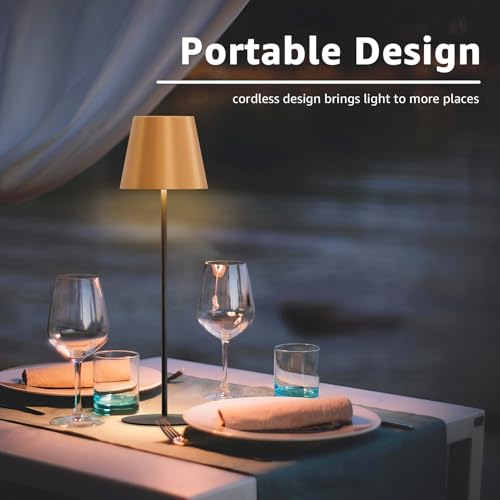 2 Pack Cordless Table Lamp Rechargeable 5000mAH Battery Operated Lights Touch Control LED Portable Desk Lamps 3 Color Dimming for Outdoor Coffee Bedroom Kitchen (2 Count)