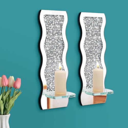Mirrored Candle Sconces with Acrylic Diamond (2 Count)