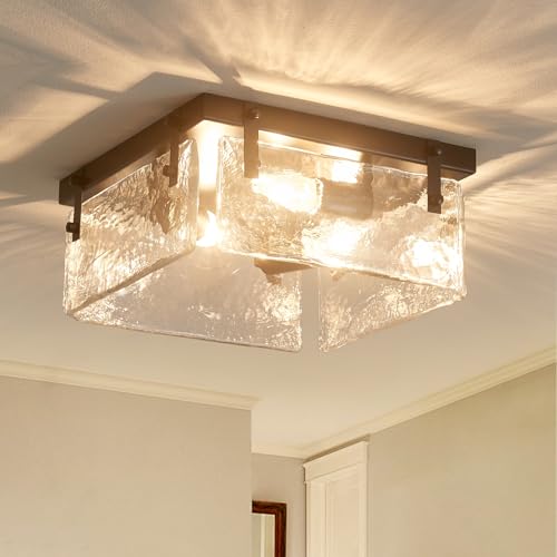 Square Glass Close to Ceiling Light Fixture Black Modern Farmhouse Flush Mount Ceiling 3