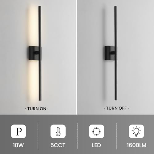 Black Bathroom Vanity Light 30 Inch 360° Rotatable 18W Dimmable 5CCT LED Black Bathroom Light Fixture Over Mirror Modern Vanity Lights for Bathroom Mirror Bedroom Wall Sconce Lighting