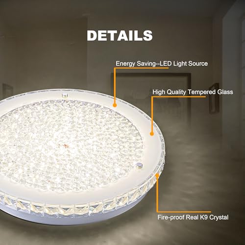 Crystal Flush Mount Ceiling Light LED Crystal Ceiling Light for Hallway 14"