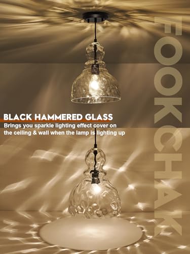 Hammered Glass Pendant Light for Kitchen Island Black Pendant Hanging Light 10inch Large Glass Pendant Lights for Kitchen Sink Dining Room Hallway Entrance