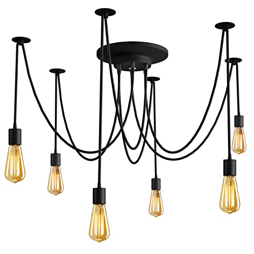 Vintage Edison Multiple Ajustable DIY Ceiling Spider Lamp Light Pendant Lighting Chandelier Modern Chic Industrial Dining with Romote Control
