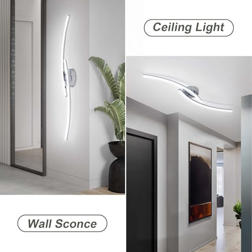31.4Inch Modern LED Ceiling Light 22W Chrome Linear Ceiling Light Fixture 6000K Aluminum Long Flush Mount Ceiling Lights Fixture Lamp for Bedroom Hallway Kitchen Bathroom