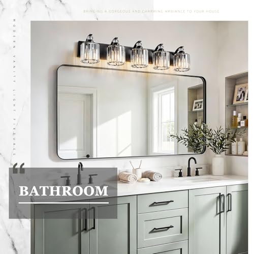 5 Light Black Bathroom Light Fixture Modern Vanity Lights Over Mirror Vintage Wall Sconce Lighting for Bathroom