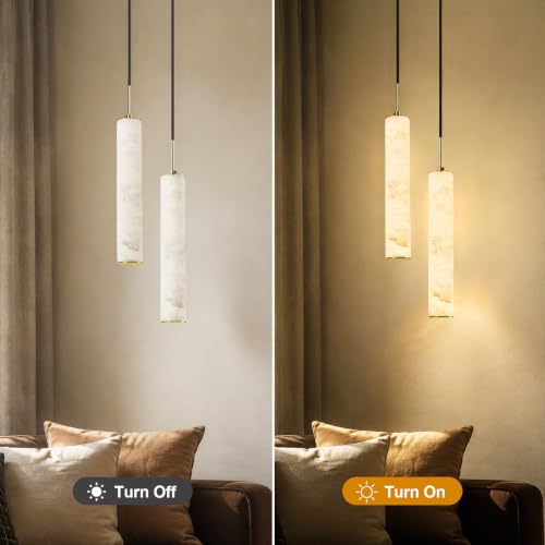 Gold Natural Alabaster Long Tube Kitchen Island Pendant Lights