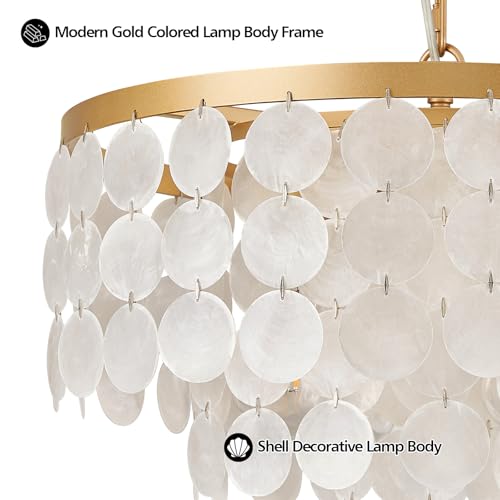 White and Gold Coastal Capiz Shell Chandelier