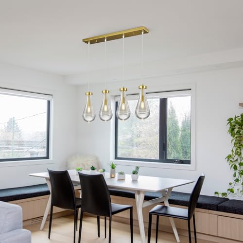 Raindrop Pendant Lights Kitchen Island Teardrop Gold Hanging Light Fixtures Clear Solid Glass Pendant Light Modern Chandeliers for Dining Room Porch Corridor Living Room