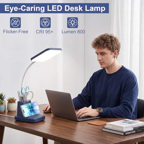 LED Desk Lamp with 10W Wireless Charging & Pen Holder