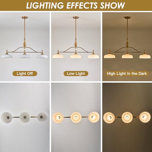Chandeliers Pendant Light Fixture Vintage Pendant Lighting Fixtures 3 Lights Chandelier Kitchen Glass Hanging Lamp for Island Dining Living Room Brass and White