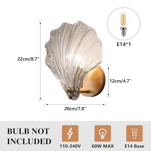 Vintage Crystal Wall Lamp Mid Century Gold Shell Wall Light Hallway Wall Lamp Fixtures for Bedroom