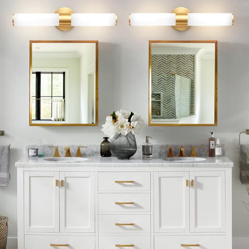 Hardwired Gold Bathroom Vanity Light Milk Glass Wall Sconce