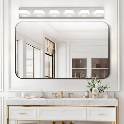 Brushed Nickel Bathroom Vanity Light Metal Acrylic Modern LED Bathroom Lighting Over Mirror
