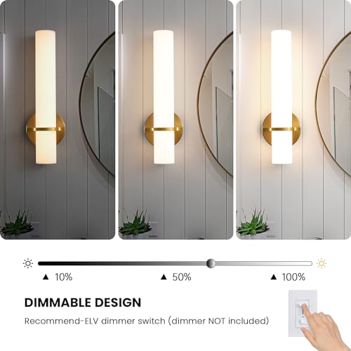 Wall Sconces 15 inch Gold Wall Sconces Set of Two Modern Bathroom Sconce 15W Dimmable LED Wall Sconce Light with Acrylic Lampshade