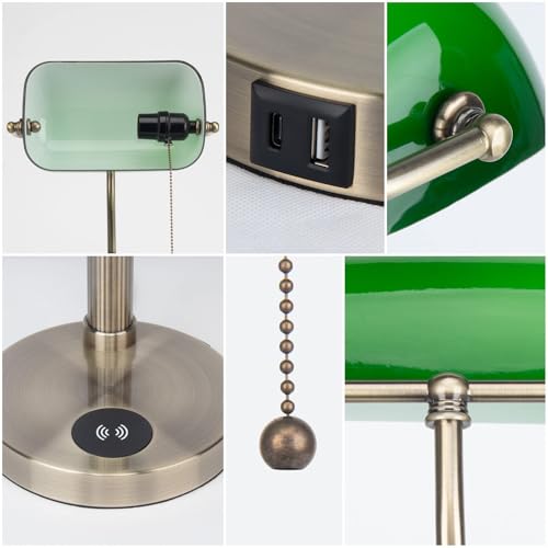 Glass Bankers Desk Lamp with Wireless Charger