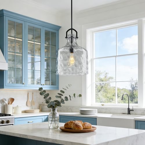 Oversized Hammered Glass Large Black Pendant Lights Kitchen Island Lighting