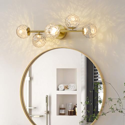LED Brushed Gold Modern Hammered Glass Globe Bathroom Vanity Light