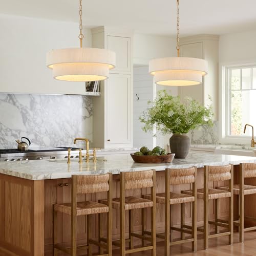 20”Hand Woven Rattan Chandelier Boho Pendant Light Adjustable Coastal Pendant Light for Kitchen Island Dining Living Room